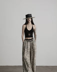 DOINDULGE Beaded Motif Halter Knit Top Ribbed V-Neck Cropped Camisole