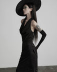 DOINDULGE Halter Cowl Neck Maxi Dress
