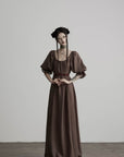 DOINDULGE Square Neck Puff Sleeve Maxi Dress