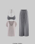 Rase le sol Striped Halter Bra and Relaxed Draped Lounge Pants Set