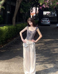 DreamyNerd Ruffled Satin Wide-Leg Pants with Detachable Mini Pouch - PINKPARKS