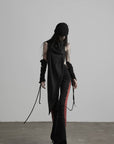 DOINDULGE Low-Rise Contrast Panel Flared Pants