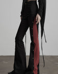 DOINDULGE Low-Rise Contrast Panel Flared Pants