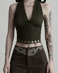 DOINDULGE Halter Tie-Up Crop Top