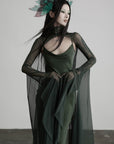 DOINDULGE Slip Maxi Dress Mesh Cape Set