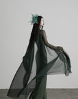 DOINDULGE Slip Maxi Dress Mesh Cape Set