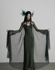 DOINDULGE Slip Maxi Dress Mesh Cape Set