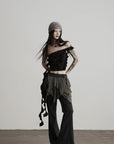 DOINDULGE Flared Pants Layered Wrap Panel