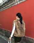 Hydrae Voluminous Faux Fur Sleeveless Vest with Oversized High Collar, Hidden Hook Closure & Relaxed Silhouette