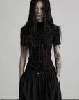DOINDULGE Mock Neck Ruched Knit T-Shirt