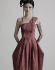 DOINDULGE One-Shoulder Pleated Maxi Dress