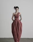 DOINDULGE One-Shoulder Pleated Maxi Dress