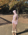 DreamyNerd Cozy Knit Hoodie & Shorts Set in Baby Pink