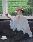ROVENTE Sheer Ruffle Tie Blouse