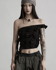 DOINDULGE Ruffled Off-Shoulder Crop Top