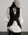 DOINDULGE Ruffled Tie Deconstructed Vest