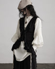 DOINDULGE Ruffled Tie Deconstructed Vest