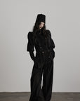 DOINDULGE Textured Wide-Leg Trousers with Draped Panels and Rope Detail