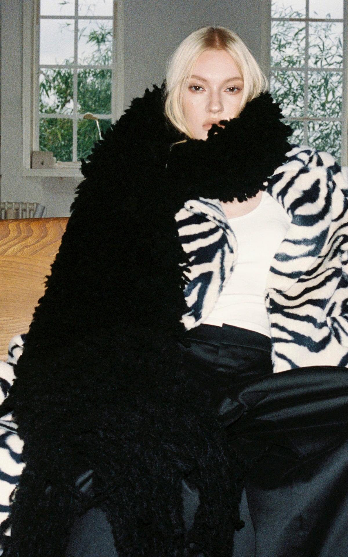 0122stepll Zebra Faux Fur Long Coat