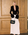0122stepll Faux Fur Collar Plunge Bodysuit