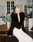 0122stepll Faux Fur Collar Plunge Bodysuit
