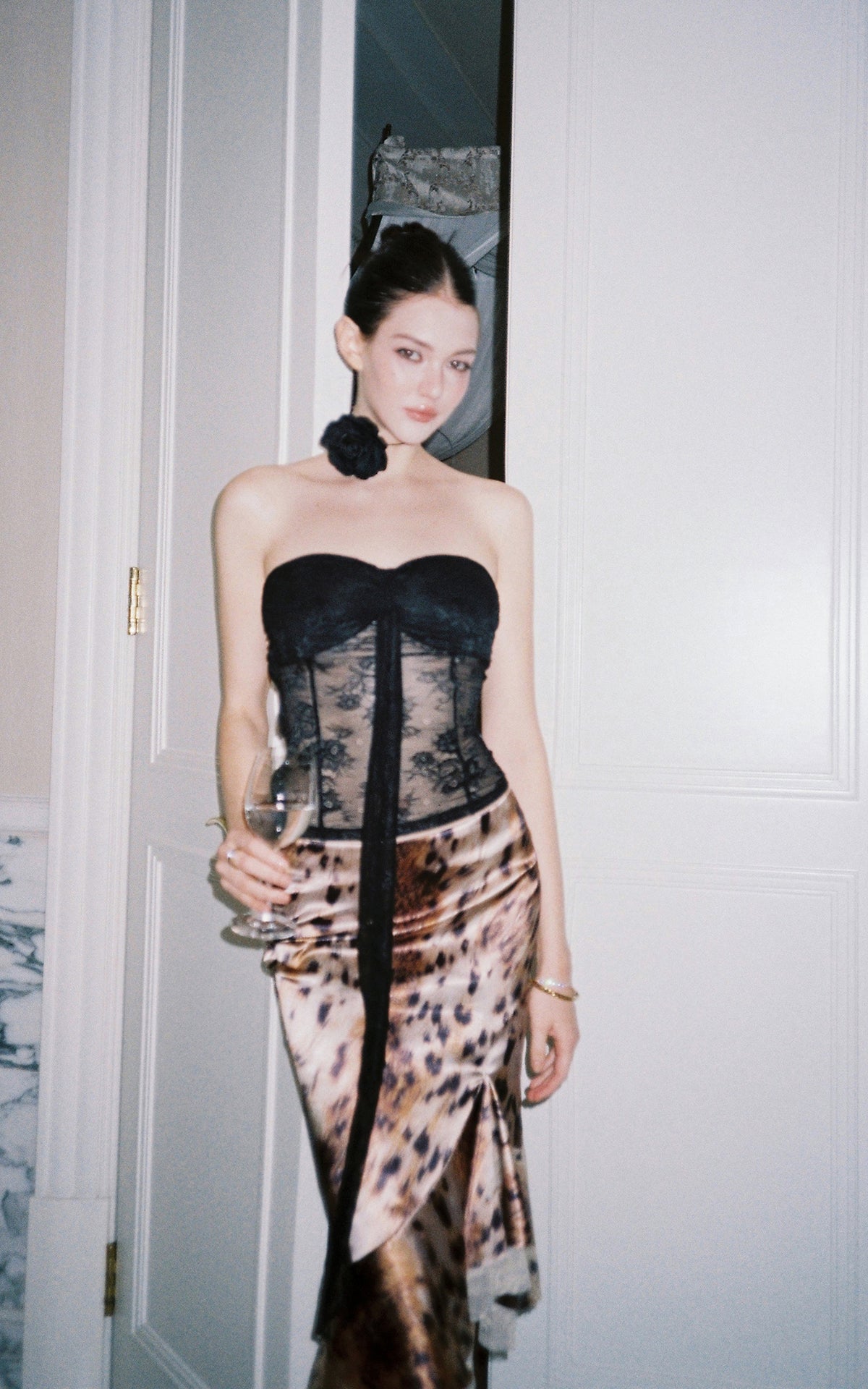 0122stepll Wild Instinct Leopard Ruffle Midi Skirt