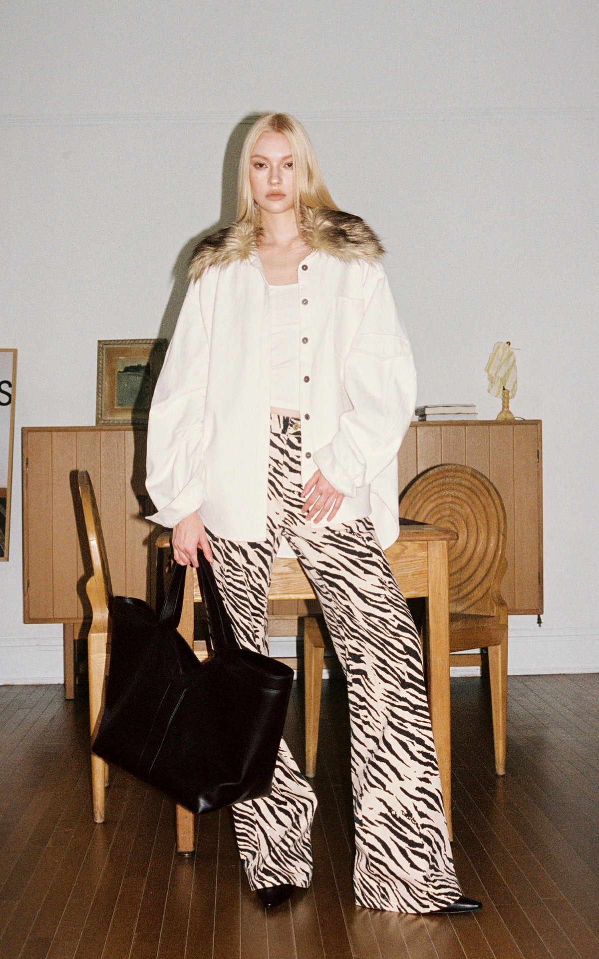 0122stepll Zebra Print Low-Rise Wide-Leg Denim Pants
