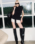 0122stepll Deconstructed Cable Knit Belted Turtleneck Vest