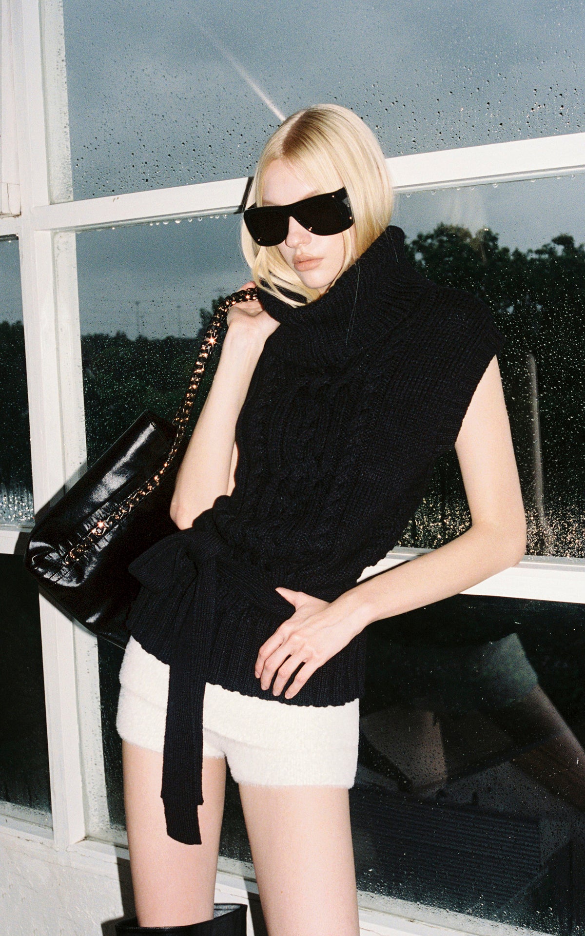 0122stepll Deconstructed Cable Knit Belted Turtleneck Vest