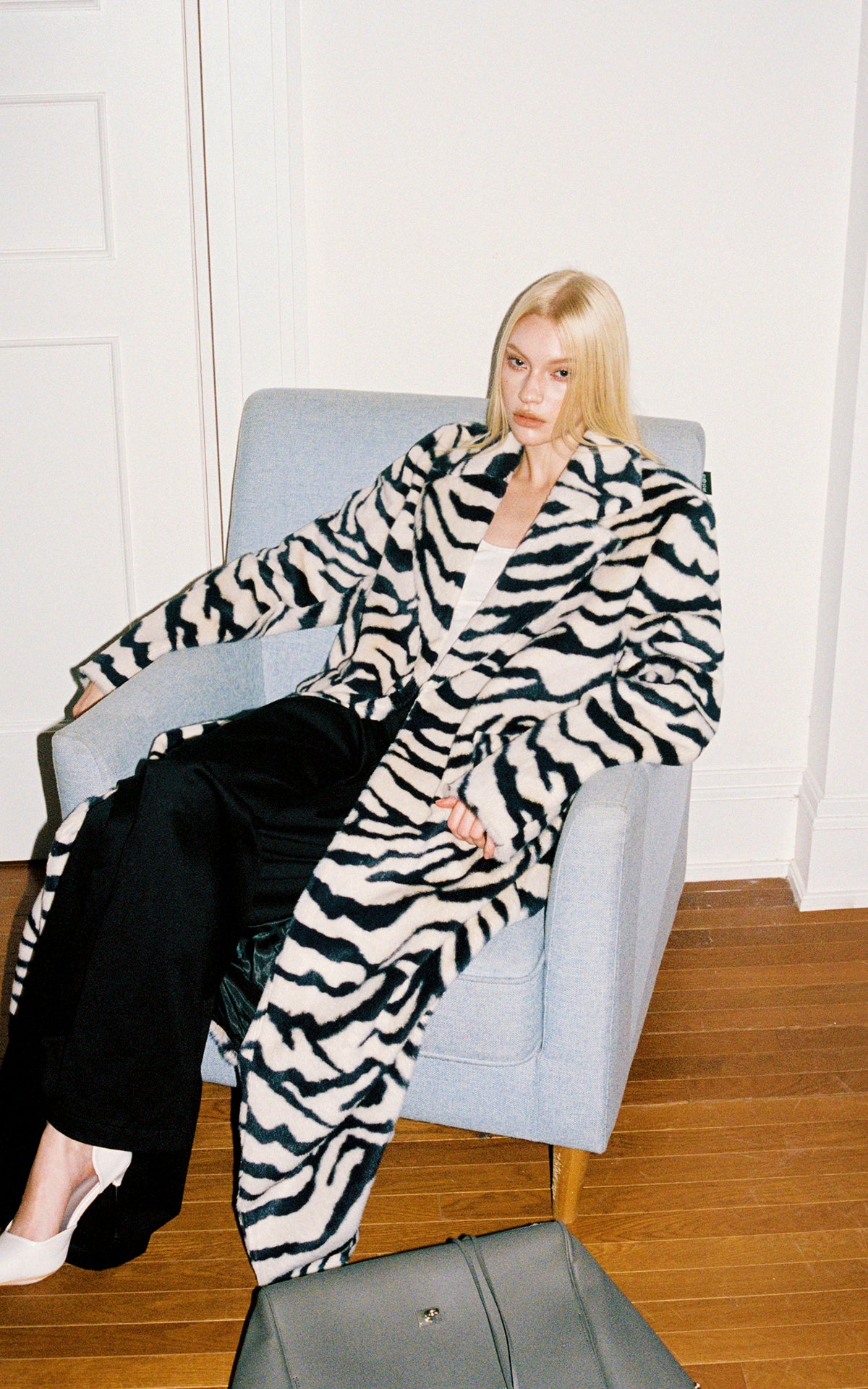 0122stepll Zebra Faux Fur Long Coat