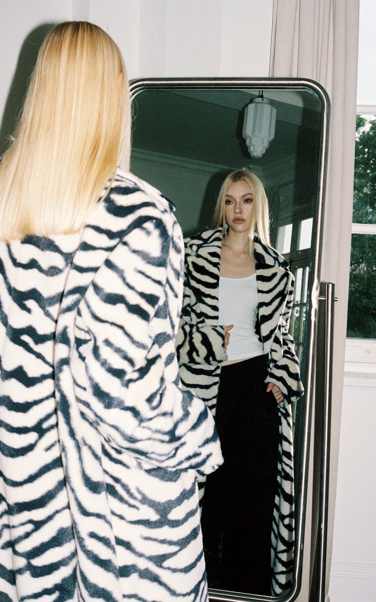 0122stepll Zebra Faux Fur Long Coat