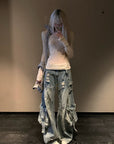 Rase le sol Distressed Wide-Leg Denim Pants