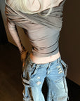 Rase le sol Distressed Wide-Leg Denim Pants