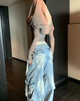 Rase le sol Distressed Wide-Leg Denim Pants