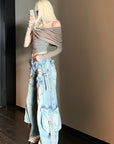 Rase le sol Distressed Wide-Leg Denim Pants