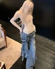 Rase le sol Distressed Wide-Leg Denim Pants