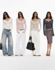 0122stepll Scoop Neck Button-Front Slim-Fit Long Sleeve T-Shirt