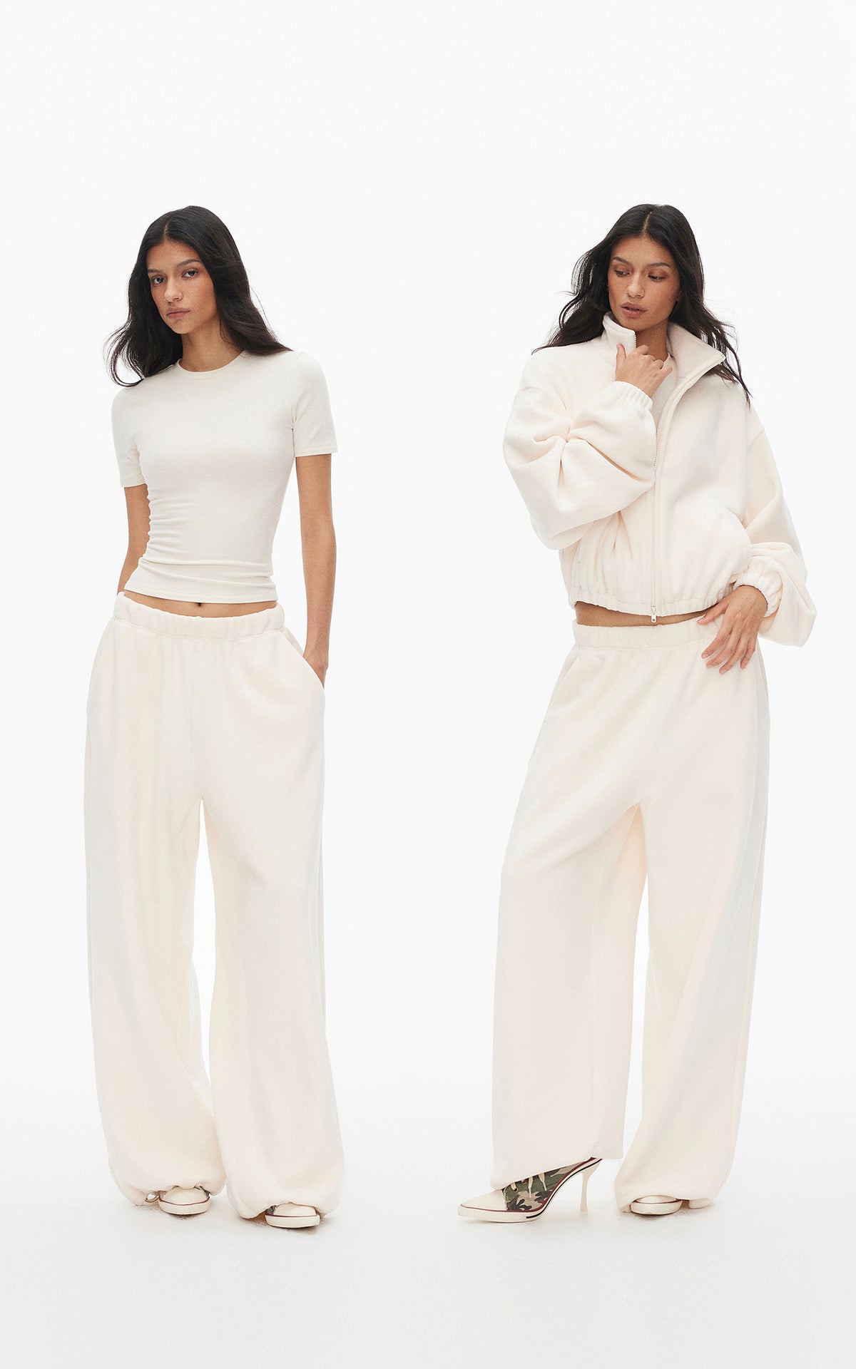0122stepll Ensemble trois pièces : veste zippée en polaire, t-shirt ajusté et pantalon large
