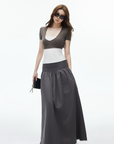 IAMXIAA High-Rise Gathered Maxi Skirt with Raw Hem Detail