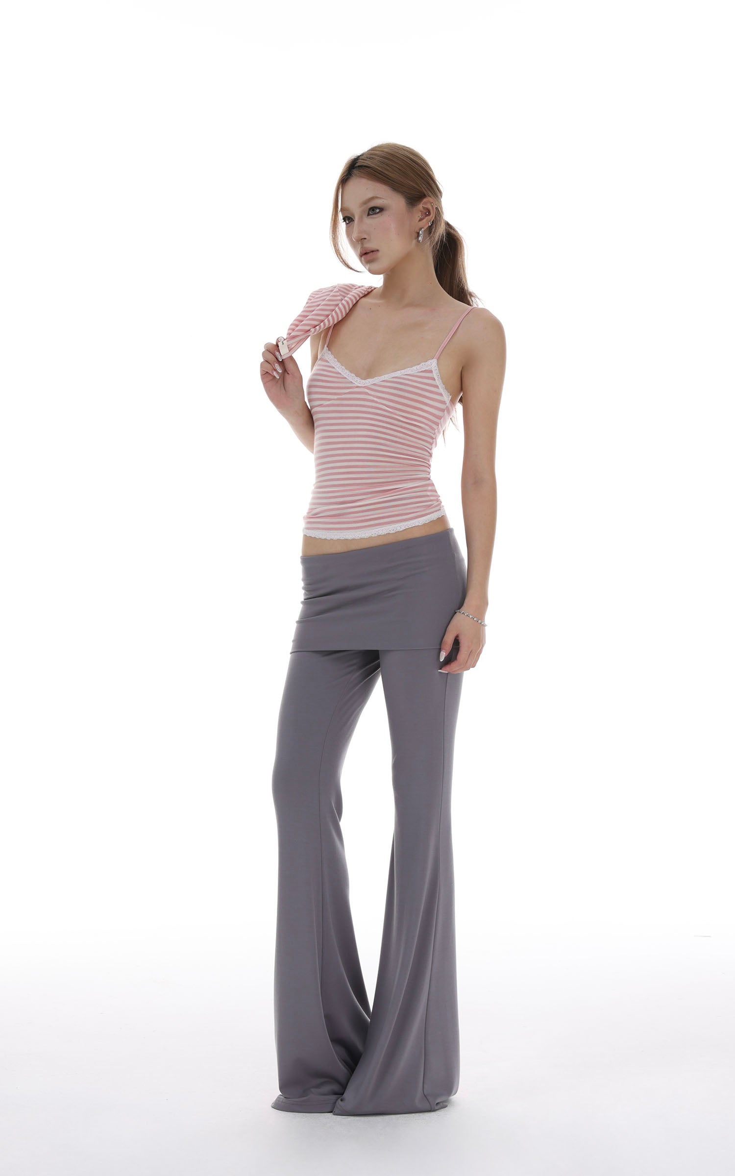 IAMXIAA Striped Cami and Cardigan Set with Lace Trim