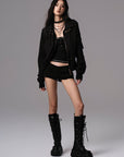 Low pixel Studded Buckle Collar Cropped Jacket