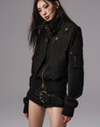Low pixel Studded Buckle Collar Cropped Jacket