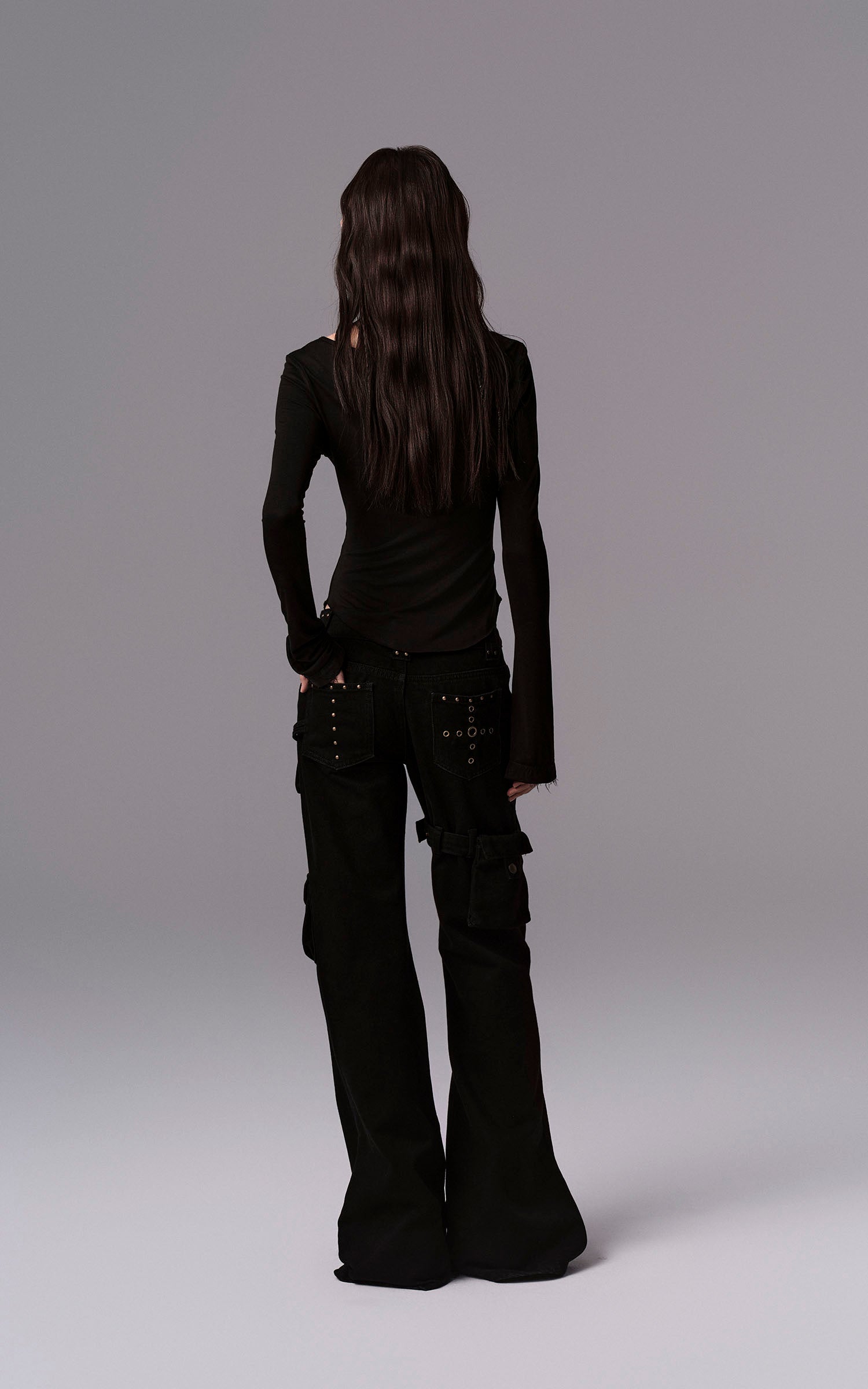 Low pixel Detachable Pocket Flared Denim Pants