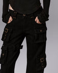 Low pixel Detachable Pocket Flared Denim Pants