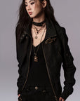 Low pixel Studded Buckle Collar Cropped Jacket