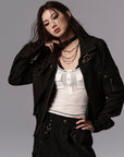 Low pixel Studded Buckle Collar Cropped Jacket