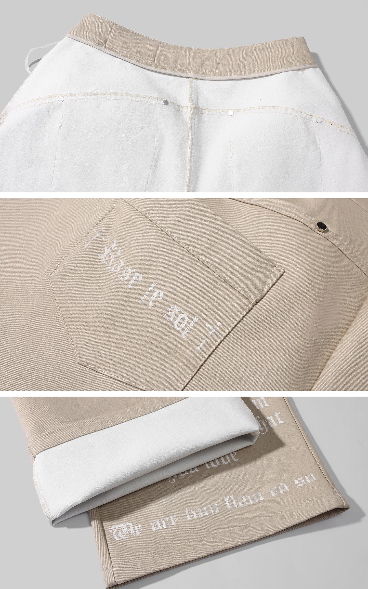 Rase le sol プリントワイドレッグトラウザー ベージュパネル カジュアルスタイル