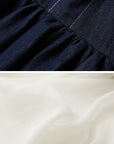 DOINDULGE Denim Halter Dress with Bubble Silhouette and Sheer Pleated Chiffon Hem