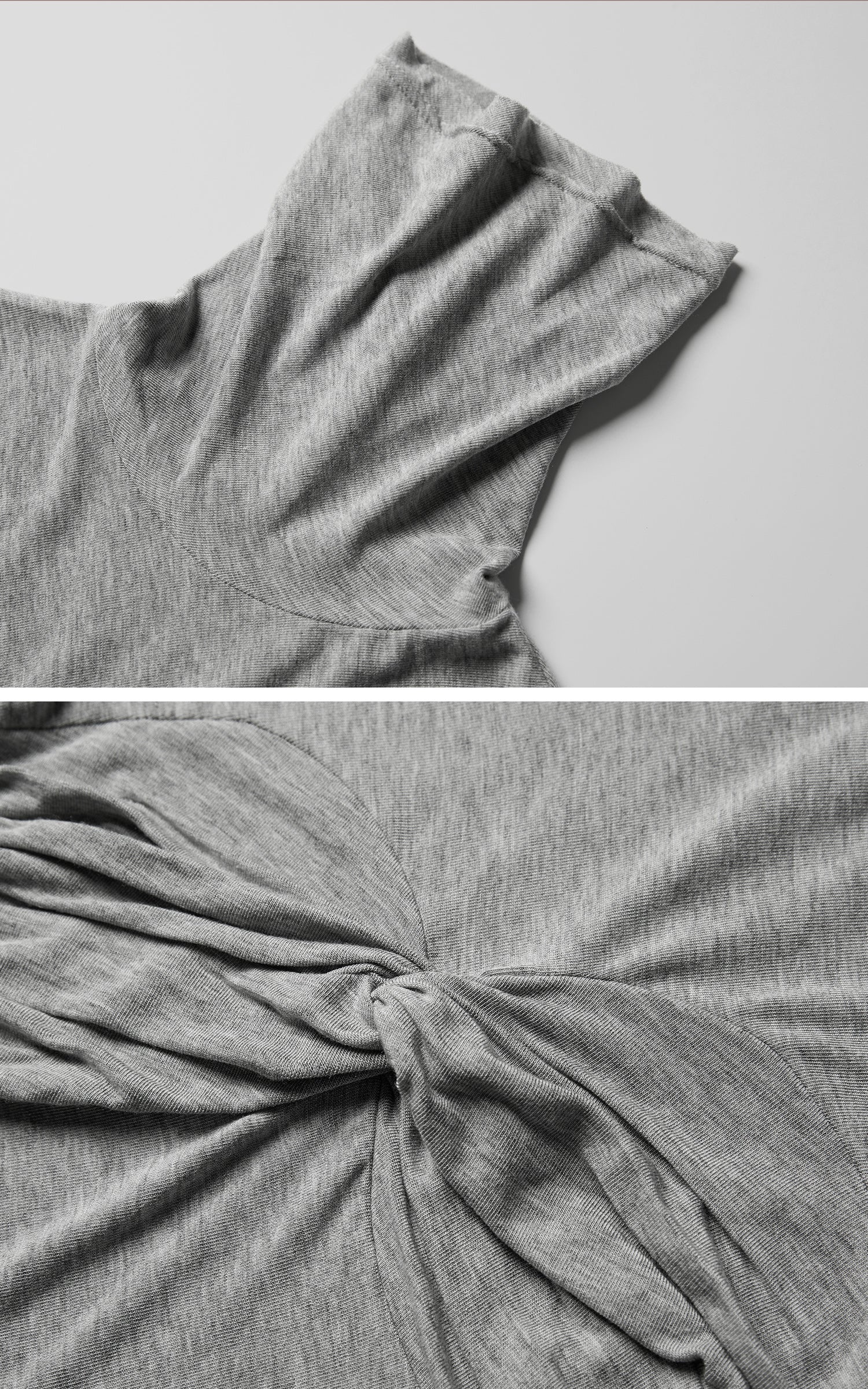 DOINDULGE Draped Twist Knit Top with High Neck and Long Sleeves