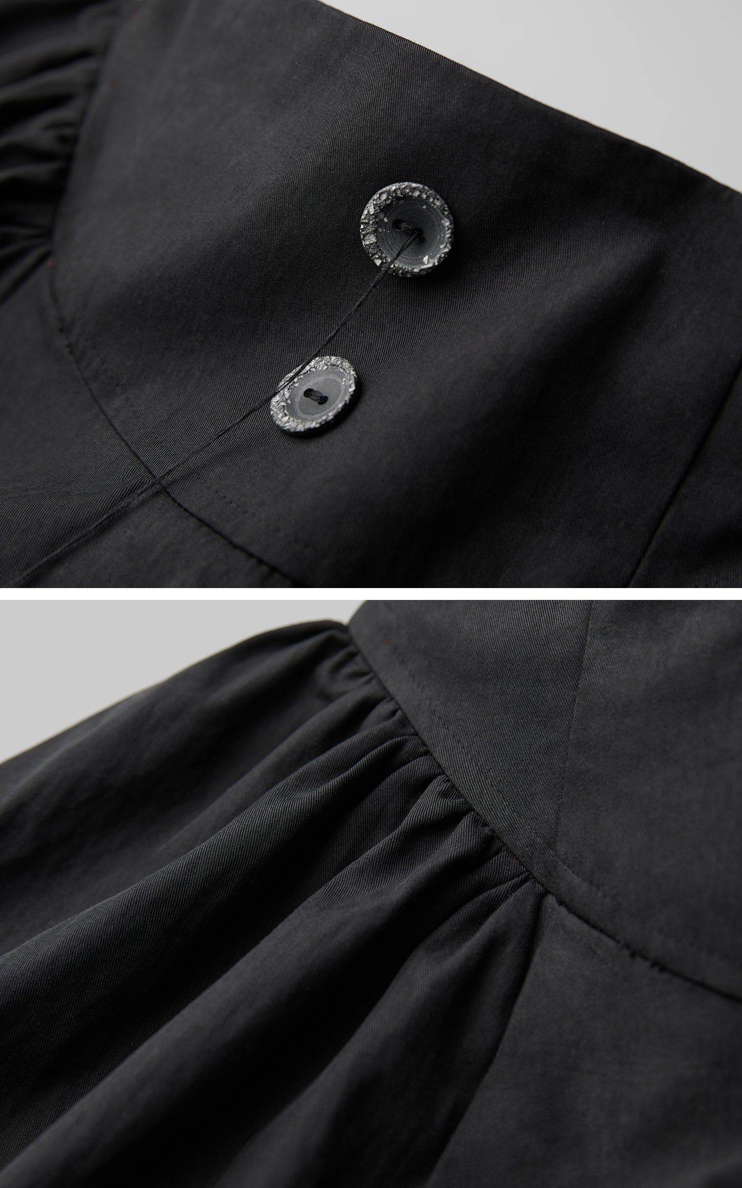 DOINDULGE Layered Contrast Hem Skirt with Gathered Draping and Buttoned High Waist